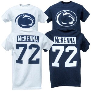 white and navy short sleeve t-shirts Penn State Athletic Logo on front, McKenna #72 on back